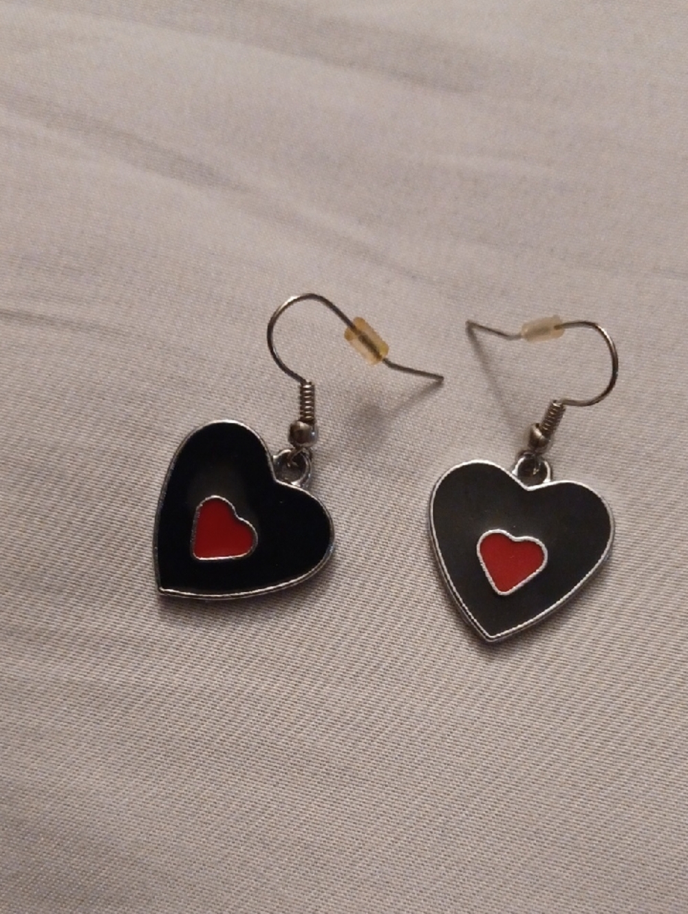 4/$30 Black Heart Drop Earrings with Red Accent